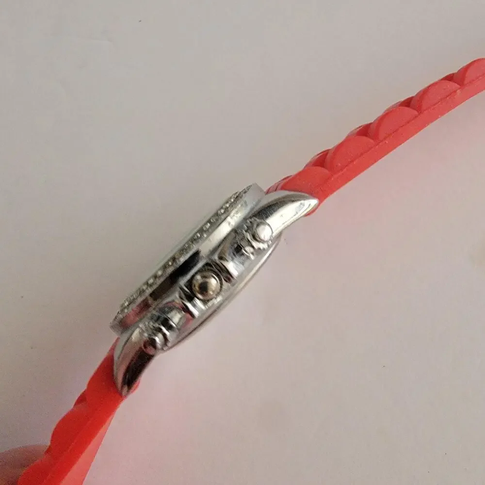 Geneva Womens Watch Silver Dial Silver Case Red Silicone Strap Quartz ZC-1111